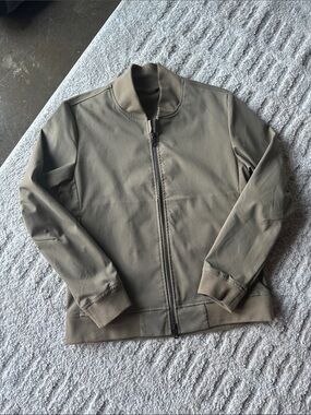 Men's Olive Green Bomber Jacket with Zip Front